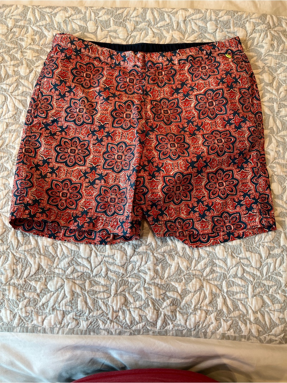 Lands' End Red and Navy Floral-Pattern Men's Swim Trunks